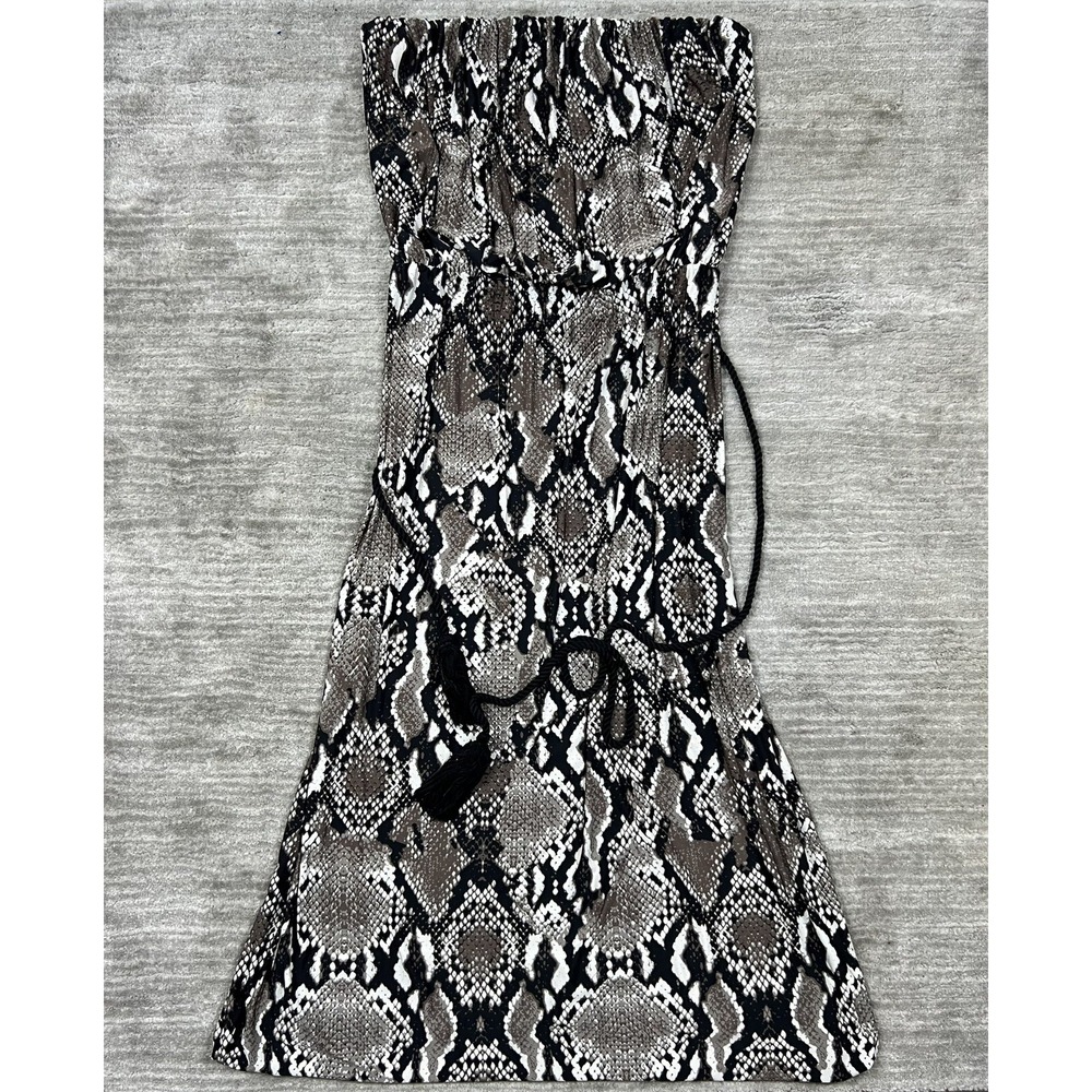 Blooming Rose Maxi‎ Dress Womens 2X Grey Snakeskin Strapless Tassel Tube Dress